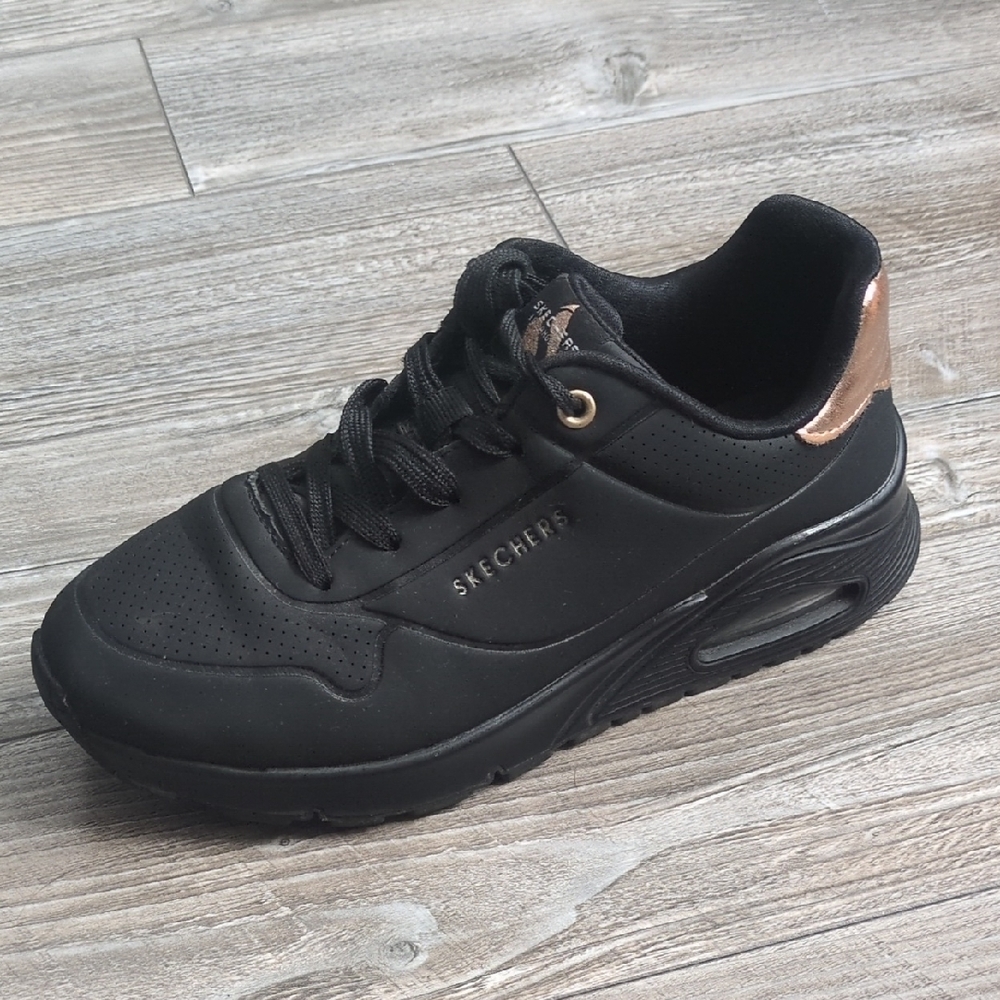 Skechers Girls Uno Gen1 Shimmer Away Black and Gold Sneakers Size 3